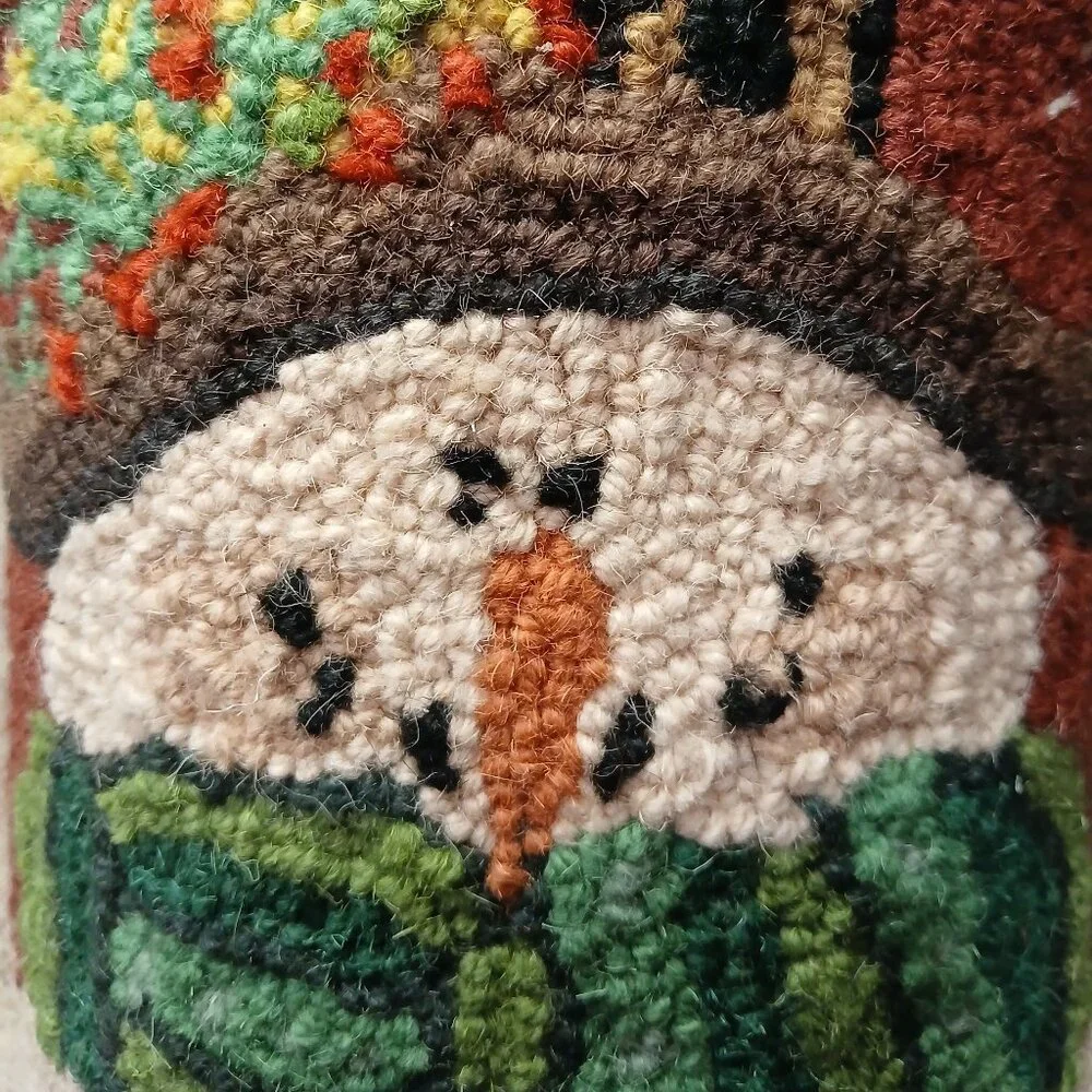 Peking Handicraft Hand-Hooked Wool Snowman Lumbar Pillow - 8x24 inches